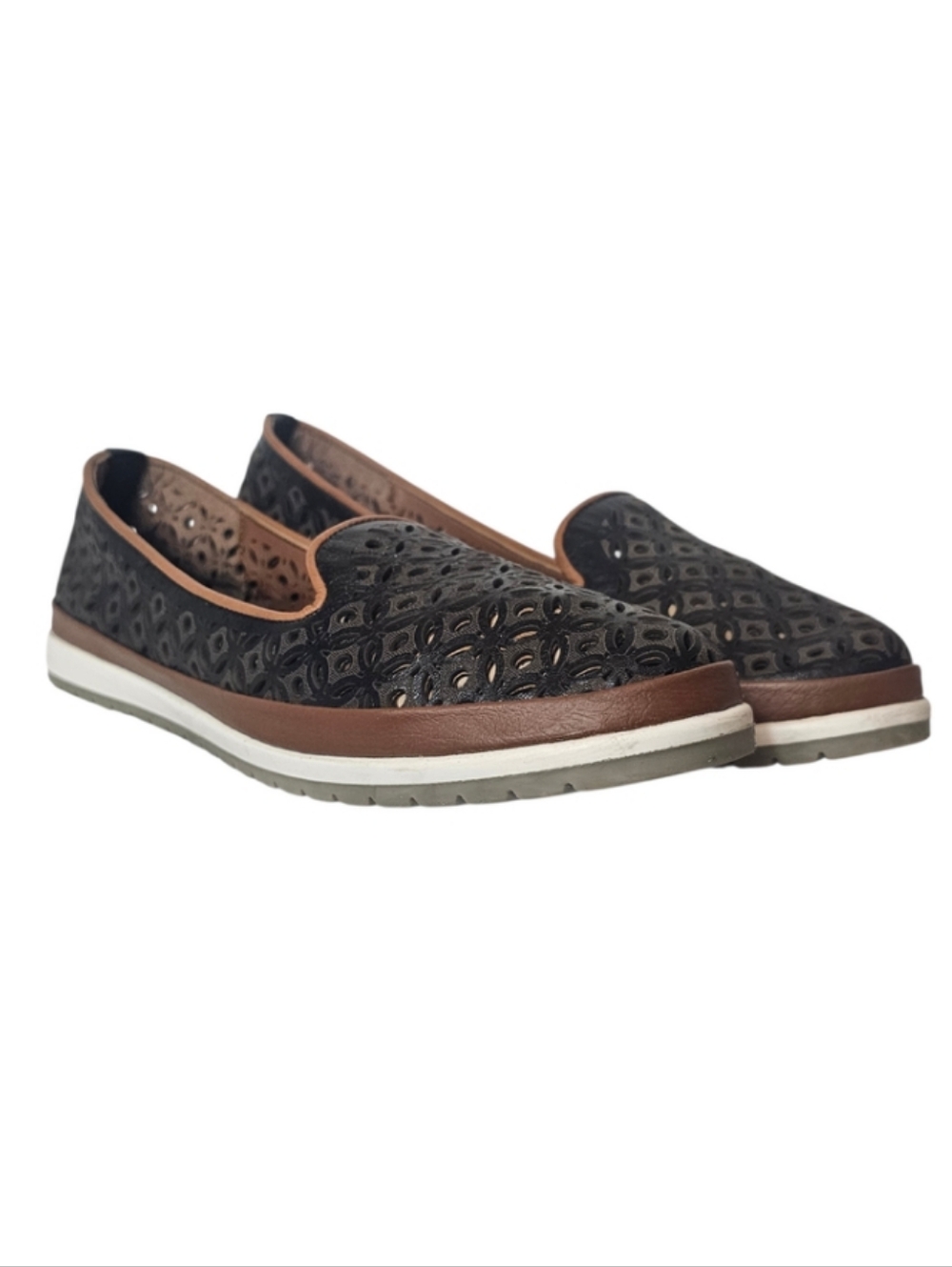 Spring Step Tulisa Perforated Slip-On Women’s Size 41 Casual Flats Brown Trim